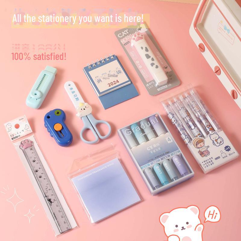 Conjunto de papelaria de alto valor para o ensino fundamental - Caixa de presente multifuncional para a volta às aulas