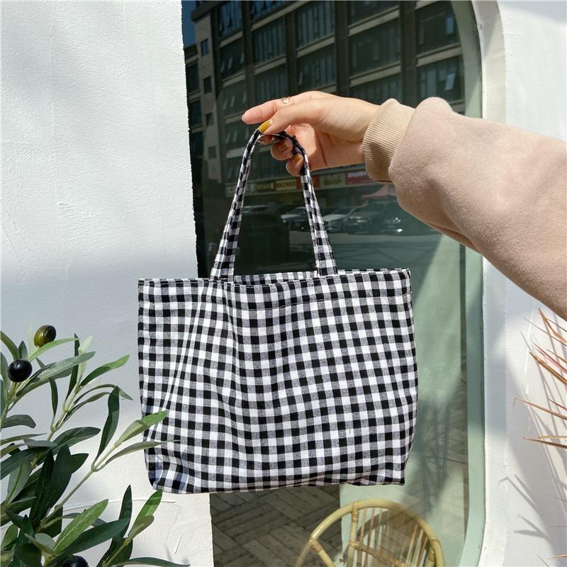 01 Literary and Fresh, Portable, Portable, Lattice Bag, Mommy Student Portable Small Bag, Walking Cloth Bag