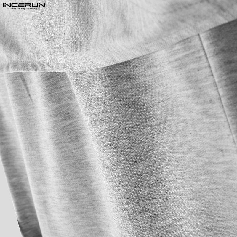 INCERUN Pantaloni lungi casual pentru bărbați, cu talie elastică, patchwork cu fundă