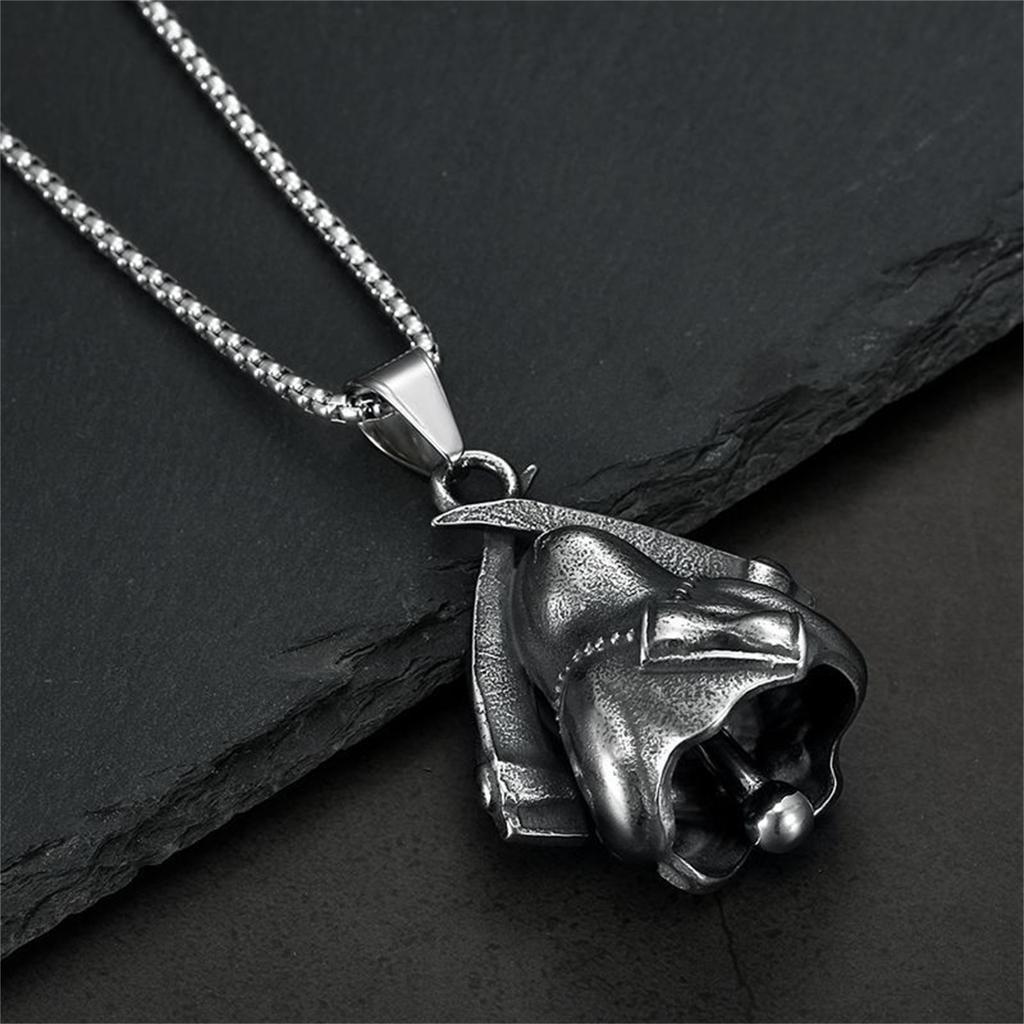 Santa Muerte Bell Stainless Steel Pendant Necklace Our Lady of Holy Death Double Scythes Mexican Grim Reaper Skull Jewelry