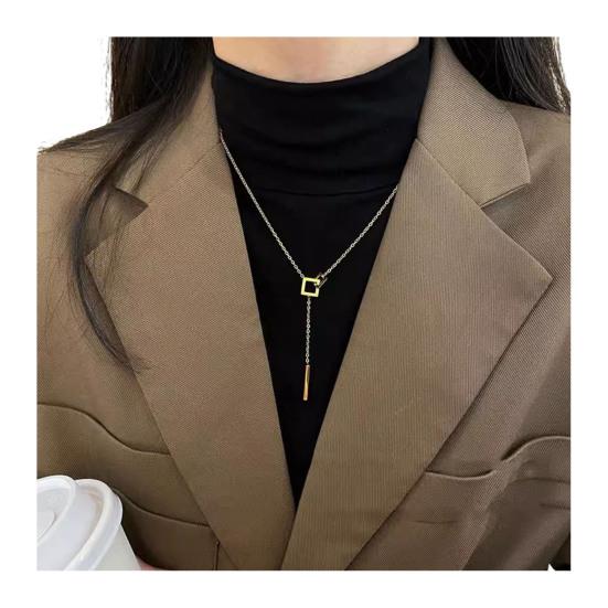 Damski naszyjnik Y-Drop Lariat Elegancki naszyjnik do swetra Trójkątny wisiorek Regulowany geometryczny naszyjnik Prezent dla żony dziewczyny Biżuteria do codziennego noszenia