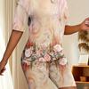 1116 New Splicing European and American Women's T-Shirt 1D Flower Printing Crew Neck Short Sleeve T-Shirt Set Summer