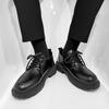 Japanese retro small leather shoes business casual work shoes trendy British black round head Martin shoes suit men's shoes increase height