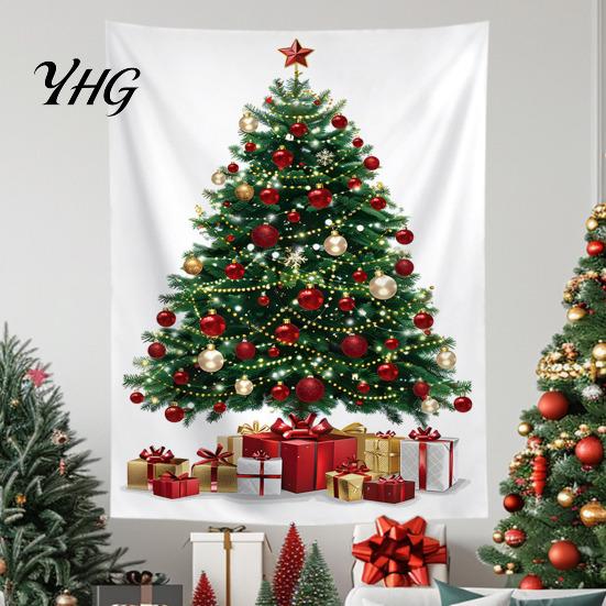 Festive Background Cloth Merry Christmas Tapestry, Wall Hanging Fabric Backdrop, Xmas Tree Winter Holiday Themed Decor Art for Living Room,