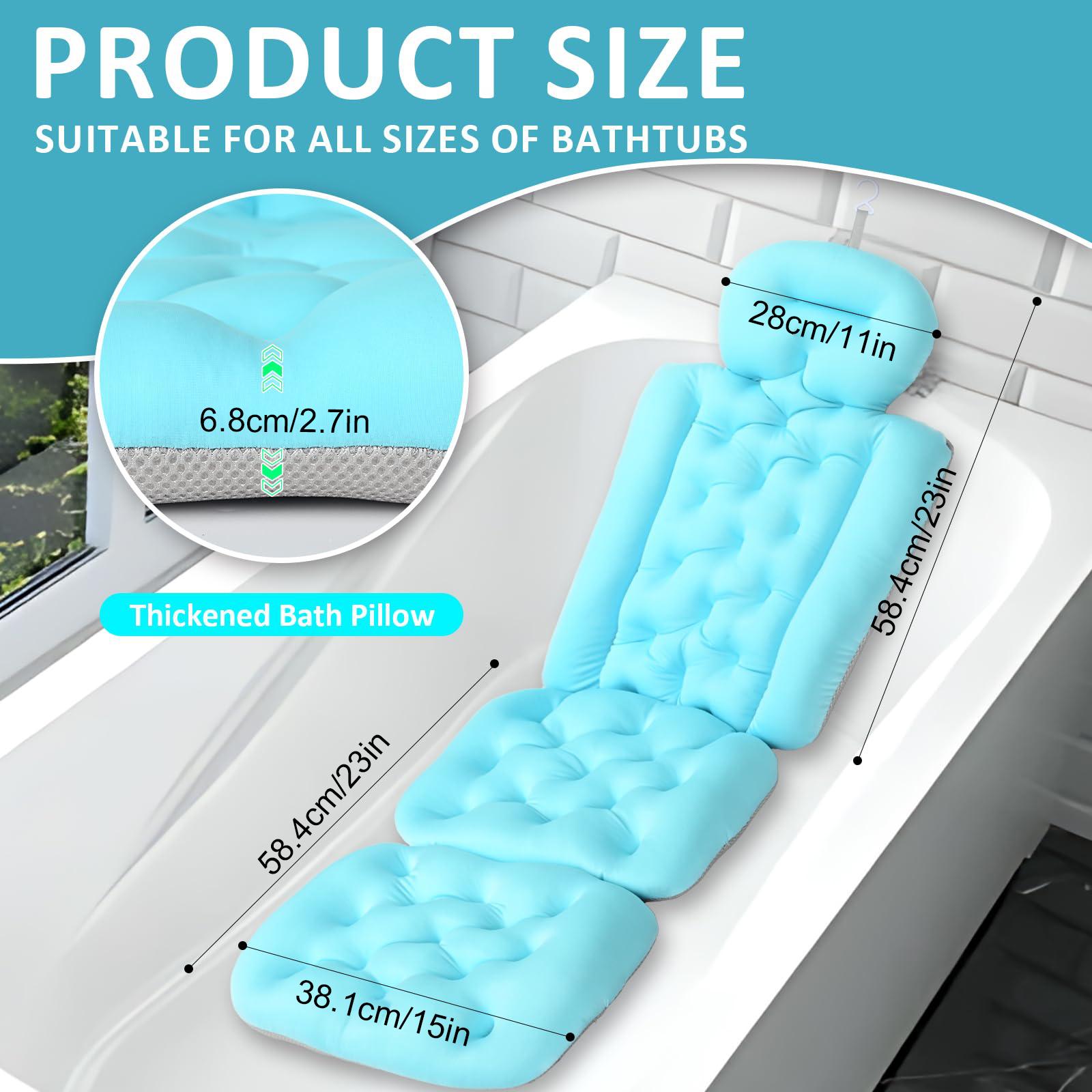 

Подушка для ванны размером 51x16 дюймов для всего тела, подушки для ванны с сетчатым мешком для белья и нескользящими присосками