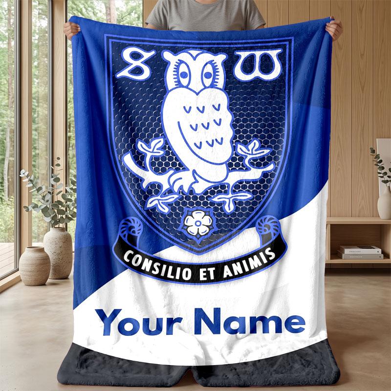 Sheffield Wednesday FC Benutzerdefinierter Name Text Flanelldecke Fußball Logo Personalisierte Fleece-Kuscheldecke Besonderes Geschenk für Sofa Schlafzimmer Zuhause