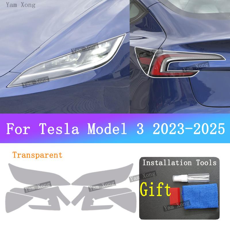 Für Tesla Model 3 Außen Scheinwerfer Rücklicht Transparente Schutzfolie Model 3+ Front Heck Schwarz Verfärbende Folien