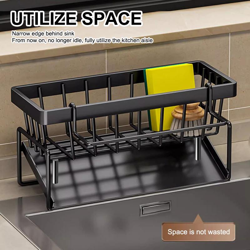 Kitchen Sink Caddy, Sponge Holder Self Drain Soap Dish With Detachable Dishcloth Rack For Dishcloth Soap Brushes Space Saving