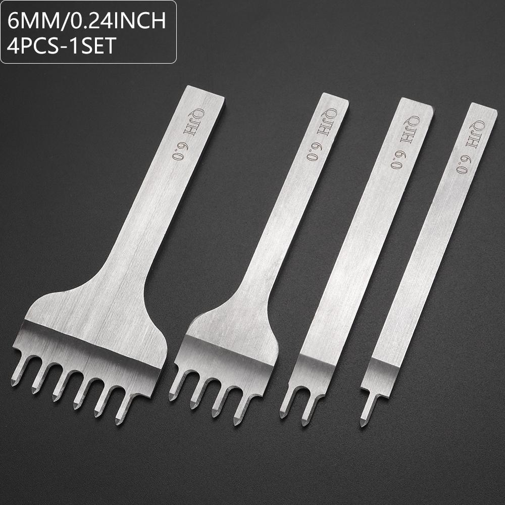 4pc/set Stainless Steel Rhombus Sewing & Punching Tool Set, DIY Stitching Chisel Set, Professional Leather Craftwork Punch Kit