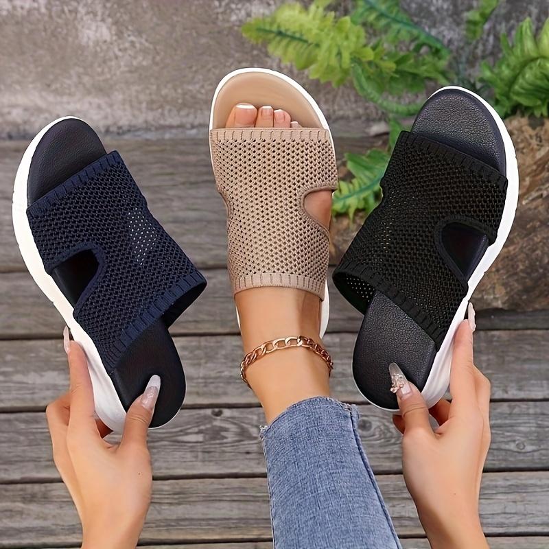 Women's Lightweight Breathable Knit Wedge Sandals Summer Slip-On Thick Sole Open Toe Casual Shoes