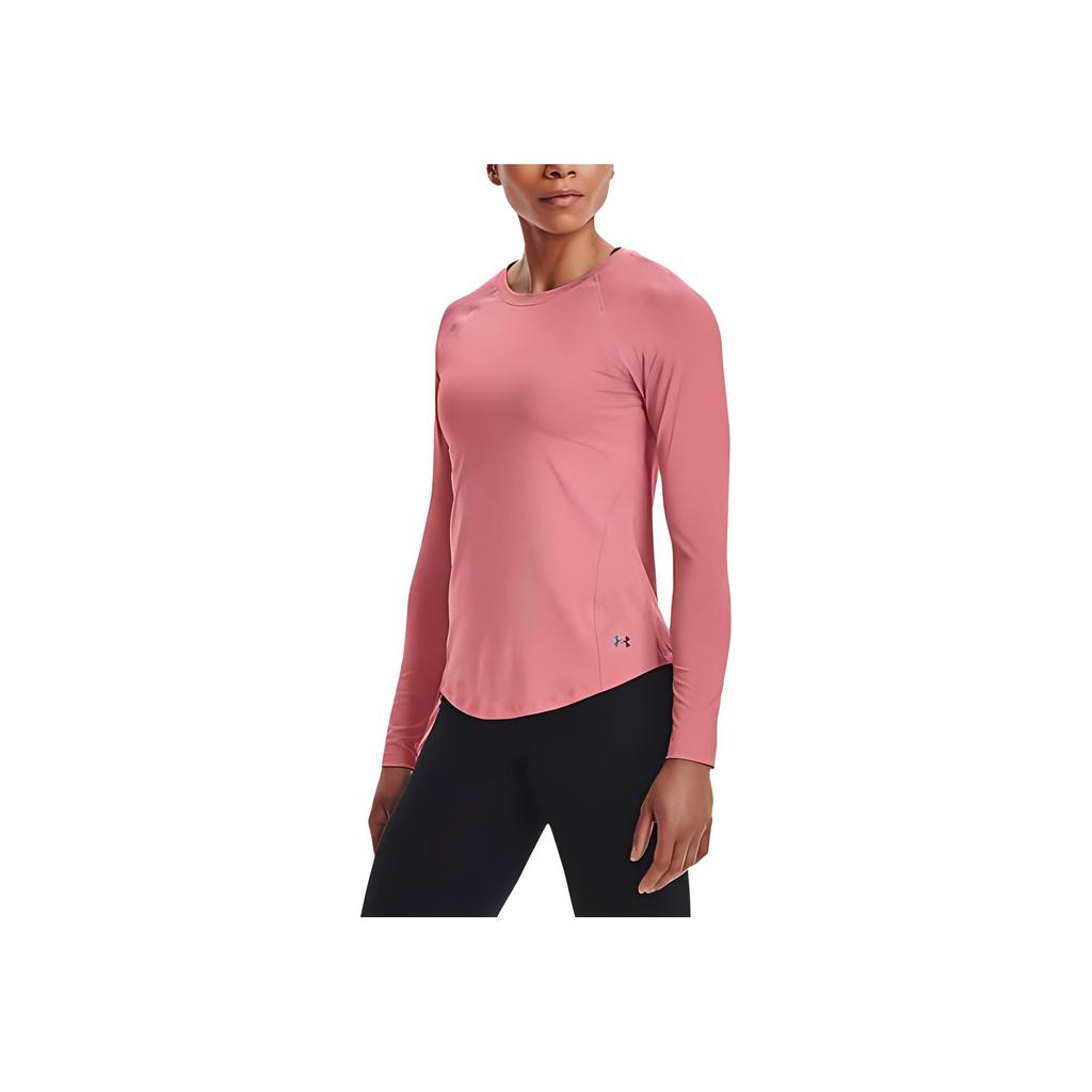 Under Armour Ua Rush™ Long Sleeve Crew Neck Logo Print Raglan Sleeve T-Shirt Women T-Shirts Pink 1368179-663