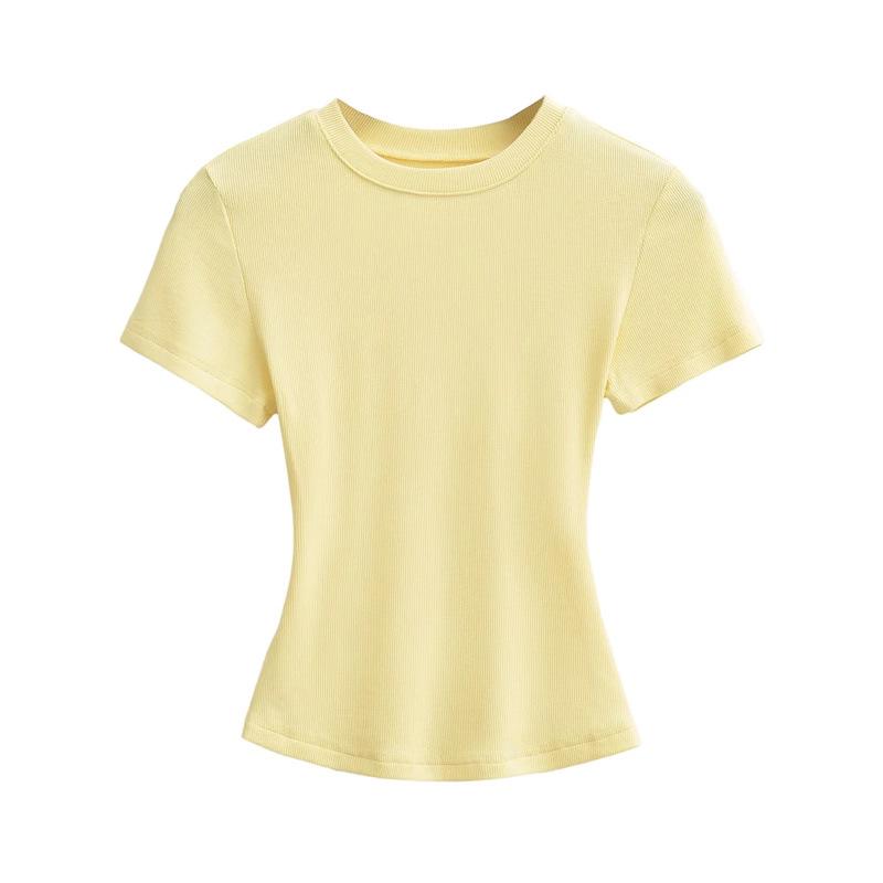 Pure Desire Women's Spicy Girl Round Neck Ribbed Summer T-Shirt