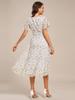 Ever-Pretty Women's Short Sleeve V-Neck Ruffled Floral Asymmetrical Midi Wedding Guest Dress