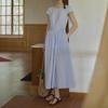 Blue Waist Skirt Simple Casual Short-sleeved Dress Female Summer Cotton A Line Skirt