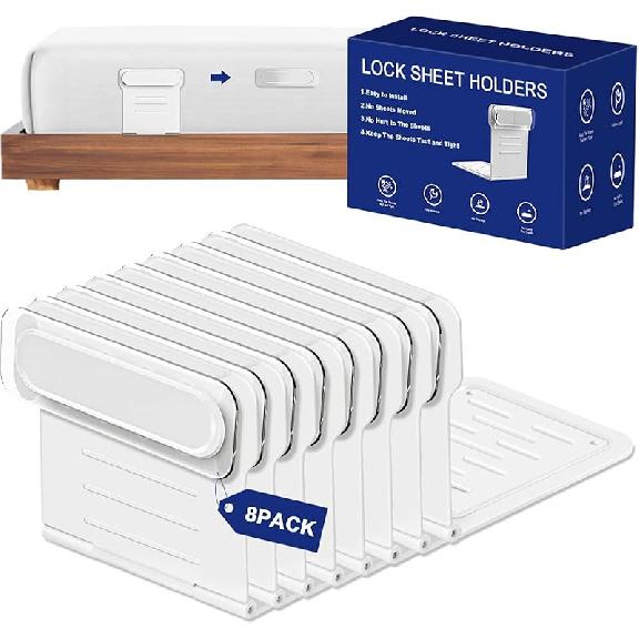 Patented Lock Sheet Holders 8Pcs, Bed Sheet Holders Keep Sheets Firm & Tight, Fitted Sheet Holder for Corners, Heavy-Duty Bed Sheet Locks, No More