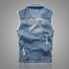 New Spring Autumn Vintage Design Men's Denim Vest Male Black Sleeveless Jackets Men Hole Jeans Waistcoat 6XL