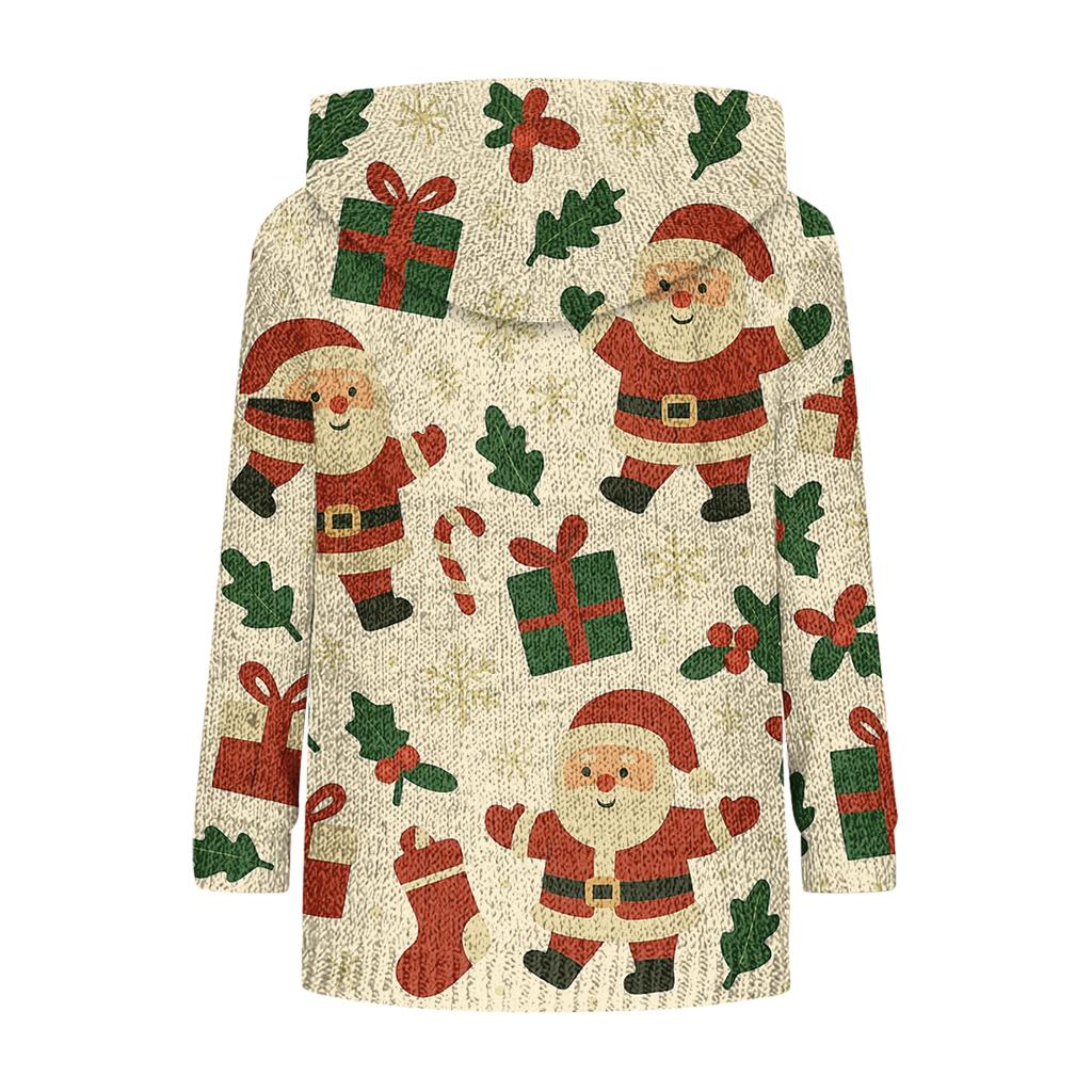 Women's Fashion Casual Long Sleeve Christmas Print Hooded Knitted Sweatshirt