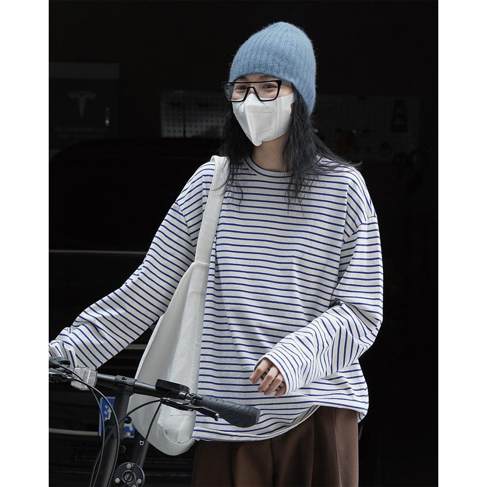 

Johnature повседневные женские хлопковые футболки весна-лето простые свободные универсальные пуловеры в полоску с длинными рукавами женские топы M белый