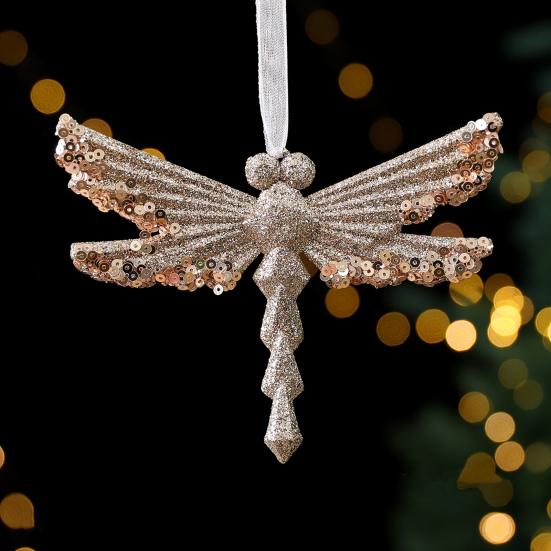 Glitter Sequins Christmas Ornament Champagne Ballerina Dancer/Snowflake/Butterfly Hanging Decoration for Xmas
