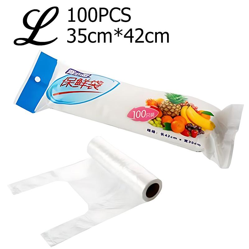 1 Roll Food Bags with Handle Fresh-keep Bag 100PCS/Roll S/M/L 3 Size Available Plastic Leakproof Snack Bag Kitchen Accessory ZYF