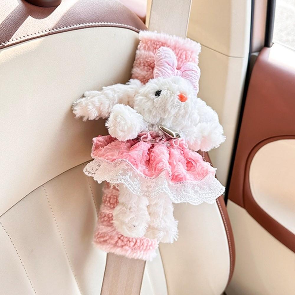 Plush Rabbit Car Seat Strap Pads Shoulder and Neck Protection Safety Belt Cover Car Interior Decor