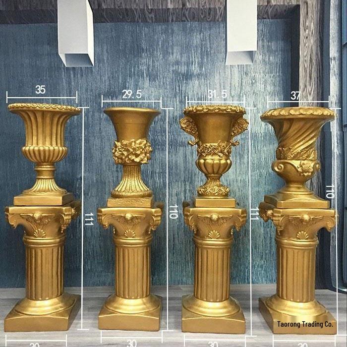 Wedding Gold Roman Column Flower Stand – European Stripe Trophy Fiberglass Décor