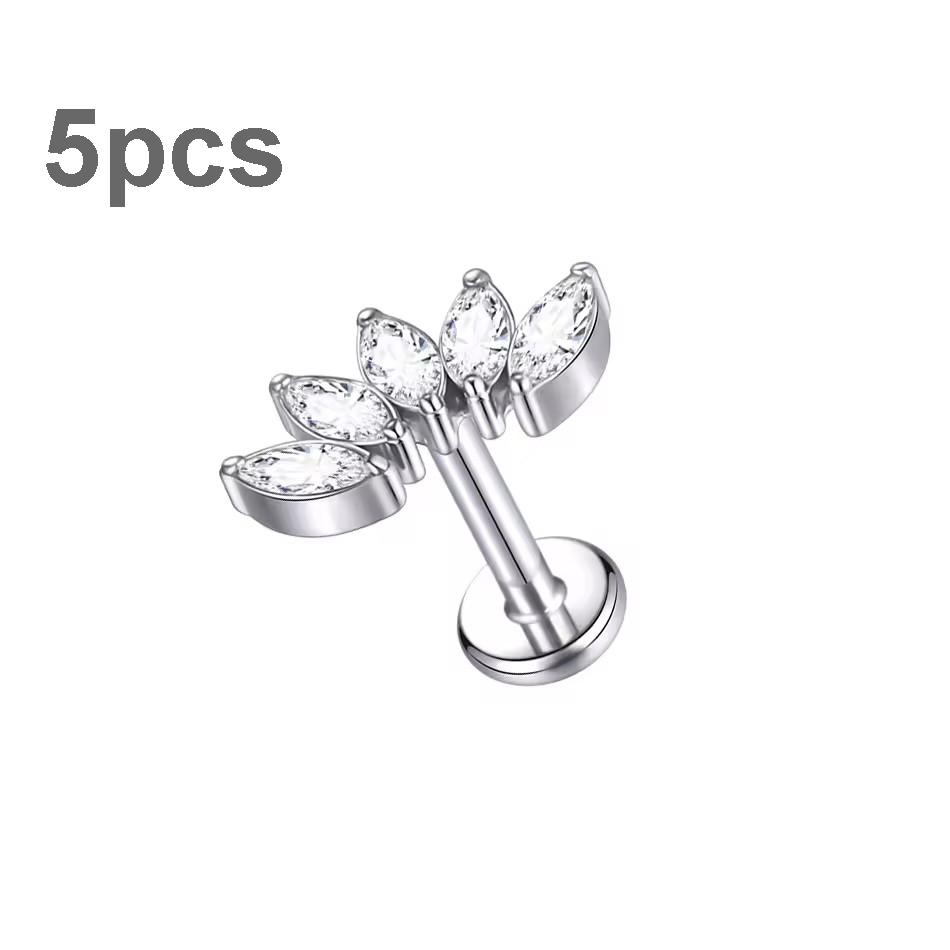 5Pcs/lot Titanium CZ Ear Stud Tragus Cartilage Earrings for Women Labret Lip Lobe Ring Helix Daith Piercing Body Jewelry