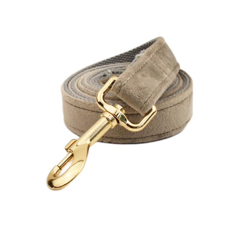 Adjustable Gray Velvet Dog Collar and Leash with Engraving Option