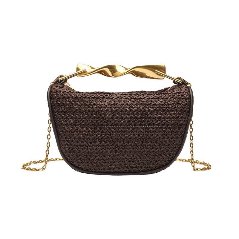 ZR Home Ähnlich Grenzüberschreitend Tragbar Gewebte Tasche Damen Neu Retro Kette Crossbody Stroh Unterarm
