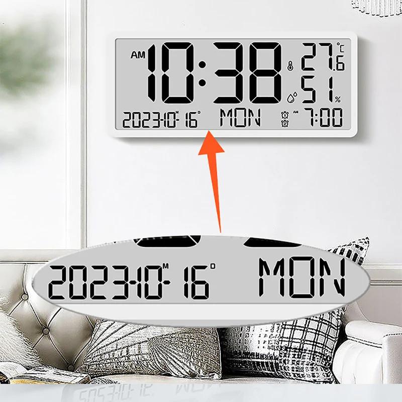 Household LCD Large Screen Digital Wall Clock Multifunctional Temperature Humidity Display Simple Morden Style Electronic Clock