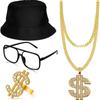 Hip Hop Kostymesett Hip-hop Dollar Halskjede Ring Bøttehatt Briller Sett For Fest Cosplay Rekvisitter