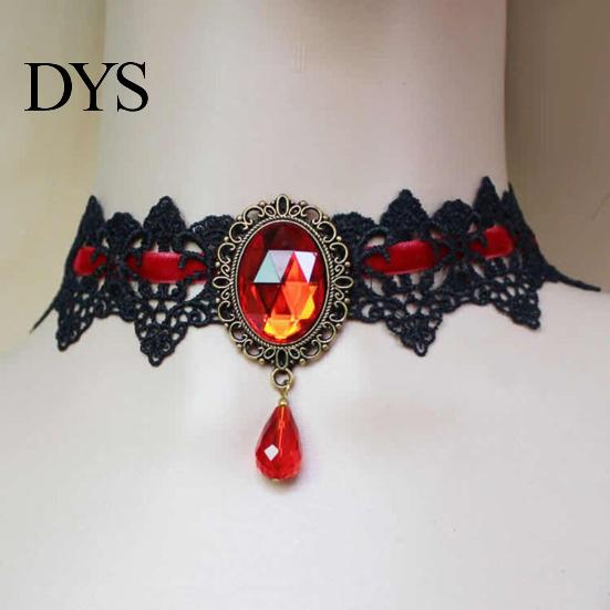 Damen Choker Gothic Vintage Geflochten Ästhetisch mit Strassstein Kleid Schlüsselbein Halskette Up Geschenk Damen Punk Spitze Nähte Trendiger Schmuck