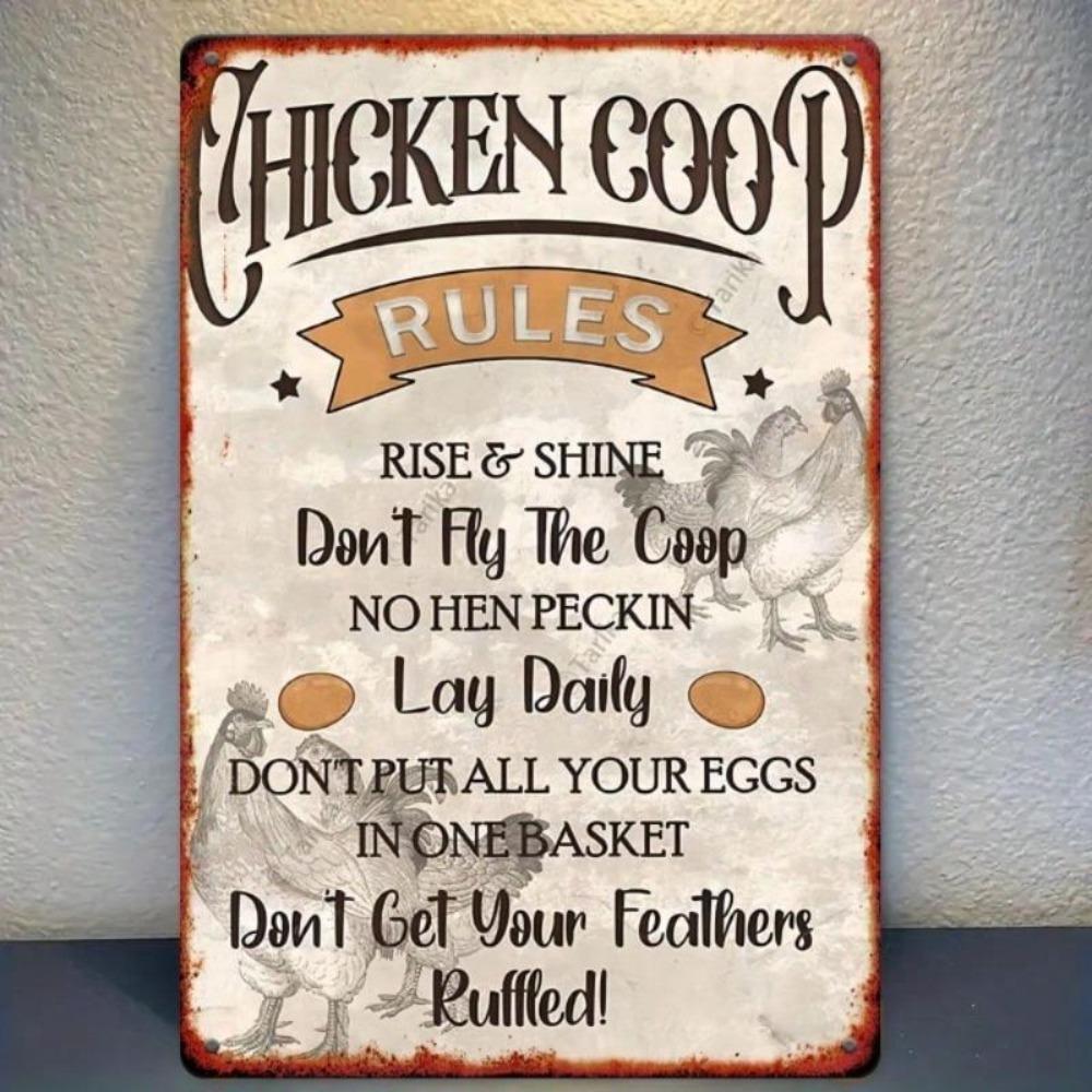 Vintage Metal Sign Farmhouse Decor Rustic Chicken Wall Art Retro Plaque