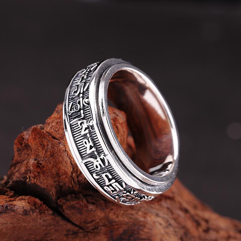 925 Sterling Silver Tibetan Script Rotating Ring for Men – Ethnic Style
