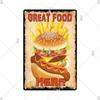 Panneau en étain pour hamburgers, frites, HotDogs, FastFood, Plaque métallique rétro Vintage, affiche en métal, Pizza BBQ pour décoration murale de cuisine