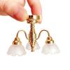 1/12 Dollhouses Chandelier 3 Head Ceiling Lamp LED Light Model with Gold Base Designs for Living Room Scene Decors