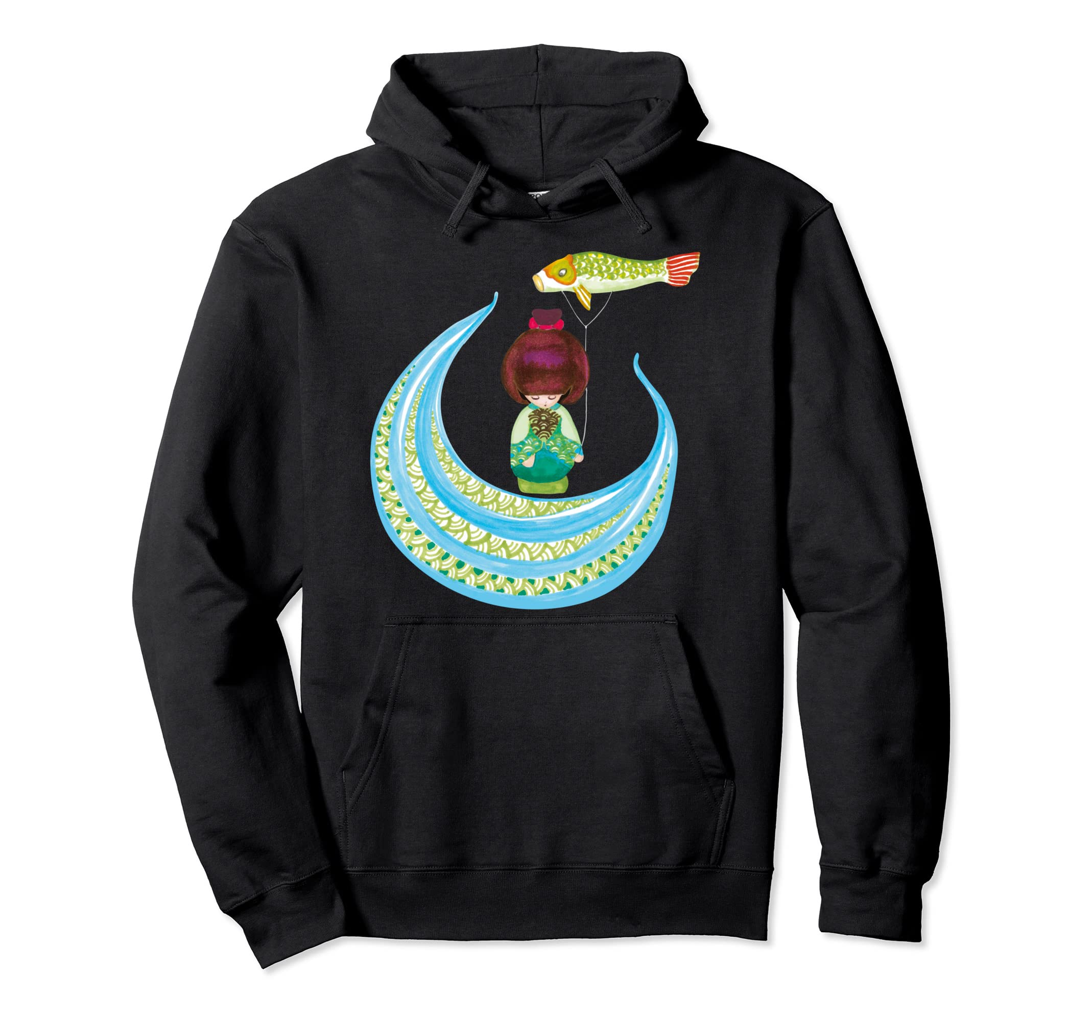 

Traditional Japanese Kokeshi Doll with Koi Carp Flag Hoodie чёрный