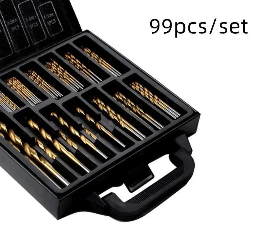 2025 New 2025 New 99PCS/Set Twist Drill High Speed Steel Titanium-plated Twist Drill Steel Plate Drill Mixed  Plastic Boxes