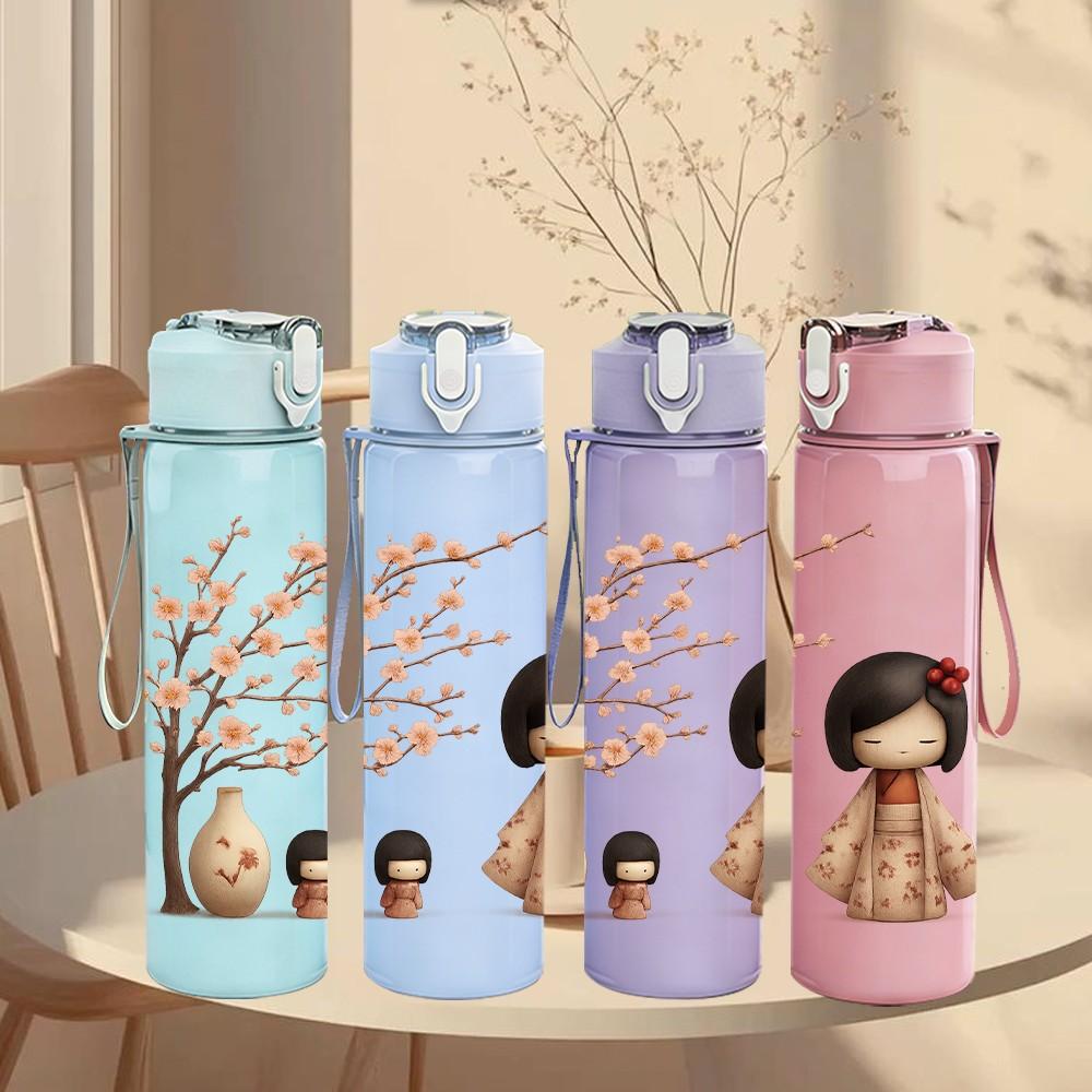 1PC Girl Cherry Blossom Tree Standing 750ml Color Plastic Sports Water Bottle Leakproof Flip Straw Lid Suitable for Sports Office Home Use