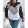 Autumn/Winter Casual Colour-Blocked Cable-Knit Bell-Sleeve Women's Pullover