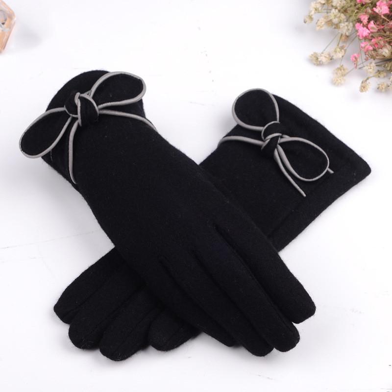 Wool Gloves Plush Warm In Autumn and Winter Wool Bow Points To Women's Touch Screen Gloves Warm In Winter