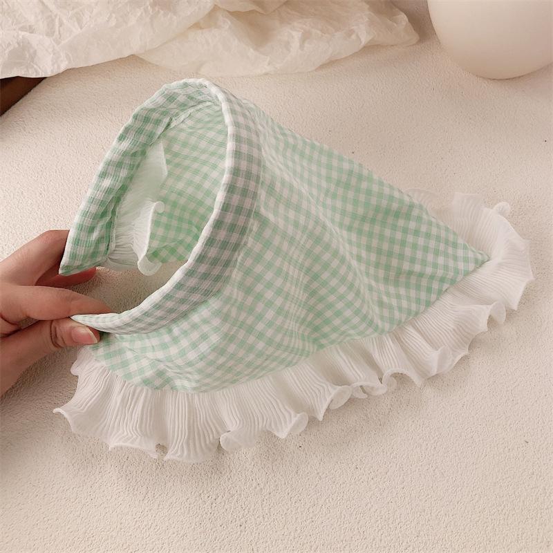 Pañuelo Triangular de Encaje a Cuadros de Campo Francés - Accesorio para el Cabello con Vibras Playeras para Mujeres