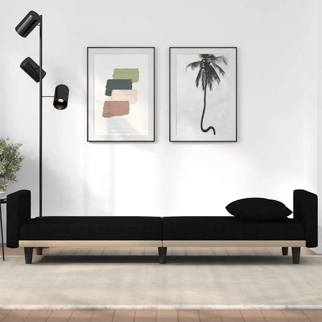 Sleeper Sofa with Cushions Black Fabric