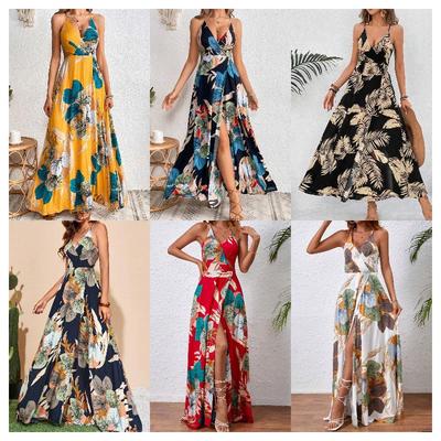 Tropical Print High Slit Strap Dress - European & American Style