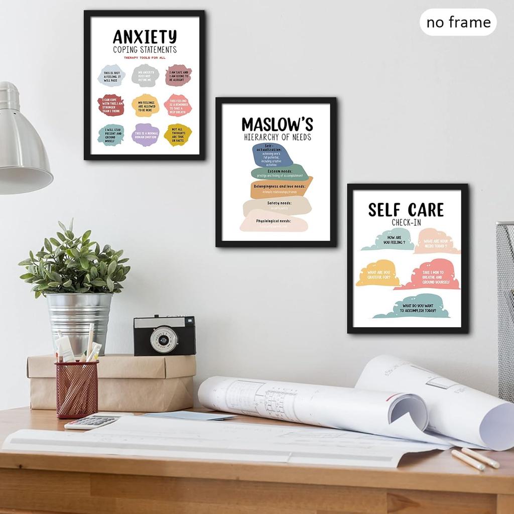 Outus 9 Pieces Mental Health Posters Anxiety Therapy Motivational Poster Psychologist Counselor pirational Posters Positive Quotes Wall Decor