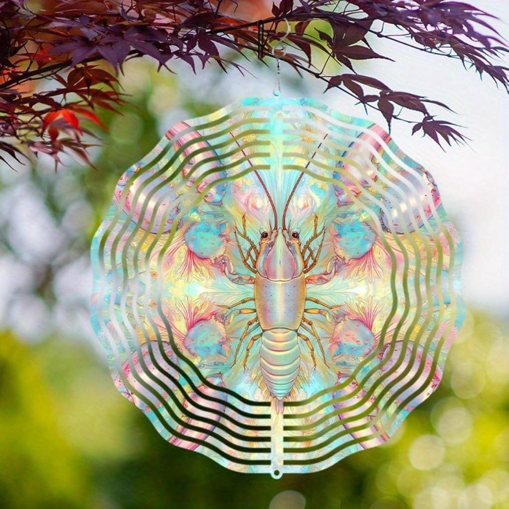 10 Inch Hanging Wind Chime with Rotating Hook Lobster Floral Design Durable Metal Garden Cent