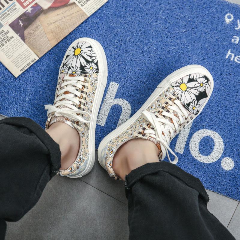 

35-44 Унисекс Кроссовки Ретро Печатные Холщовые Туфли Женские Шнуровка Повседневная Обувь Парные Кроссовки Плоские Нескользящие Уличные Спортивные Туфли 35