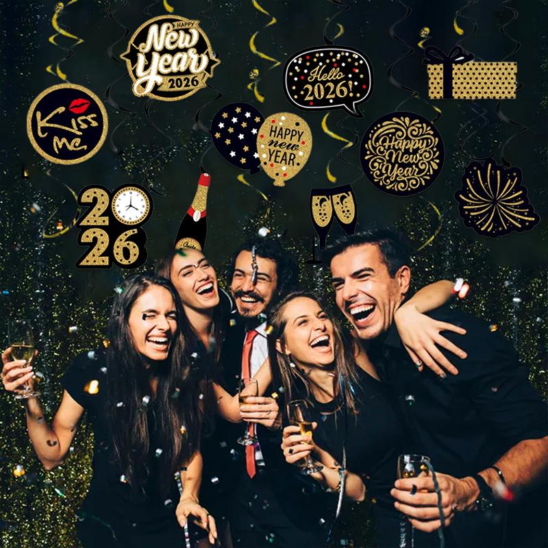 10pcs/pack New Year Bright Colors Party Exquisite Patterns Durable New Year's Day Elements Plastic Spirals Atmosphere