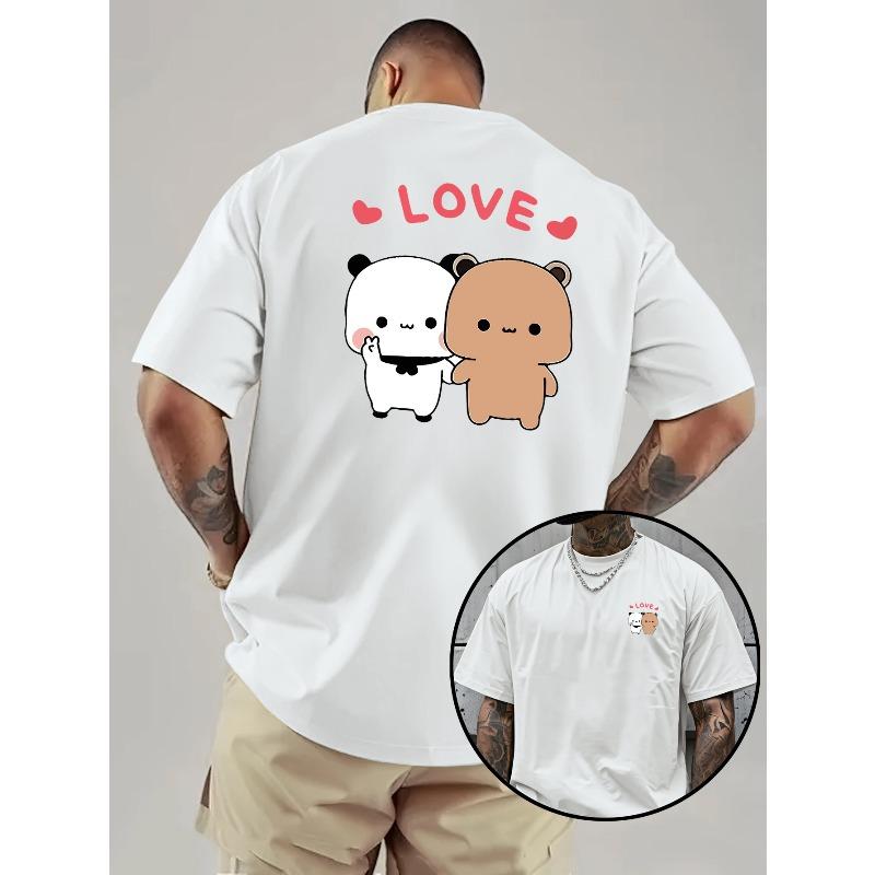 

New Men s Casual Comfortable Short-sleeve Round-neck T-shirt, Lightweight and Breathable, Featuring a Pair of Pandas Named Bubu Dudu,Perfect As a Gift S