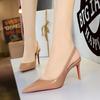 Fashion Pointed Toe High Heels Open Back Slip On Shoes Glossy Patent Leather Women Dress Pumps Low Cut Thin Heel